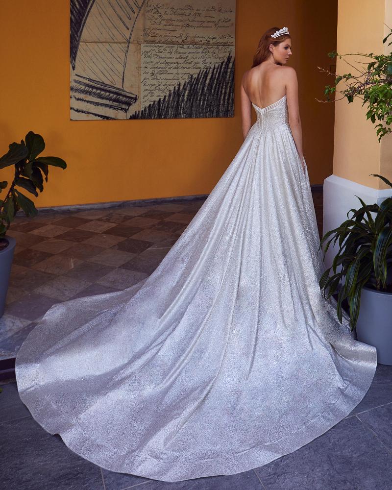 La23124 sparkling strapless a line wedding dress with pockets2